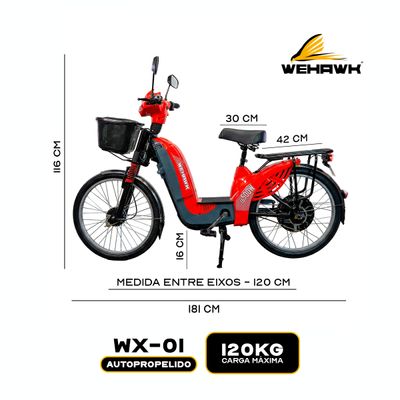 BICICLETA SCOOTER ELETRICA EB500W WX-01 WEHAWK BAT 48V 12AH BR Preto