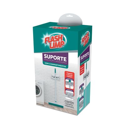 Suporte Mop e Vassoura Flash Limp Cinza com 5 Compartimentos