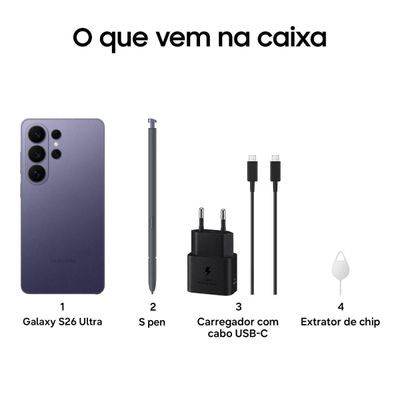 Smartphone Samsung Galaxy S26 Ultra 5G Tela 6.9" 256GB Câmera Quadrupla 200MP Preto / Bivolt