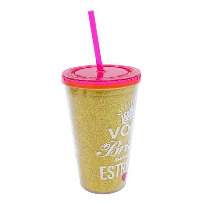 Copo Canudo Você Brilha 450ml Dourado - Projeto Kiwi