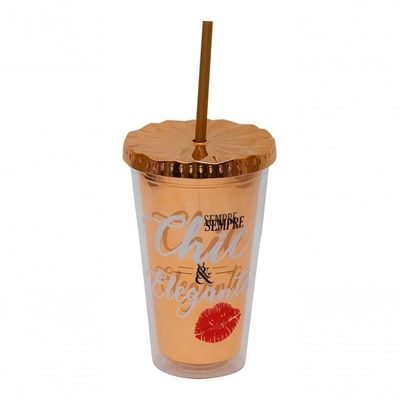 Copo Canudo Marrom Chic & Elegante 450ml - Projeto Kiwi