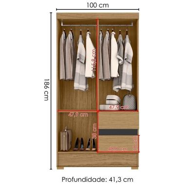 Guarda Roupa Solteiro Coimbra 4 Portas 100 Cm Atacama Grafite Armoveis