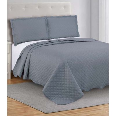 Colcha Grid Queen Camesa Cinza UN / Cinza