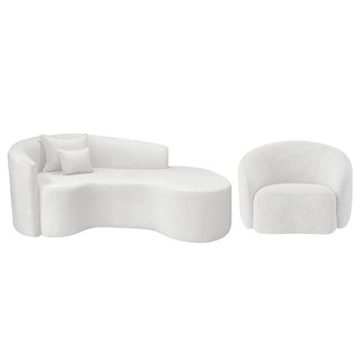 Kit Recamier Curvo Sala De Estar Inglaterra 200cm Lado Direito E 2 Poltronas Orgânica Bouclé Branco