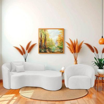 Kit Recamier Curvo Sala De Estar Inglaterra 200cm Lado Direito E 2 Poltronas Orgânica Bouclé Branco