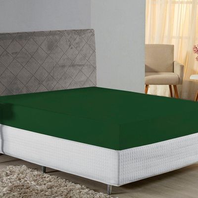 Lençol Com Elástico Queen Nobre 1 Peça 30cm De Altura Malha 100% Algodão - Verde-bandeira
