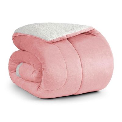 Edredom Bariloche King Dupla Face Sherpa - Rosa - 100% Poliéster