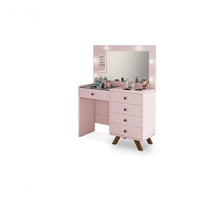 Penteadeira Camarim Luna 9 Gavetas com Espelho Iluminação LED MDF Branco Rosê