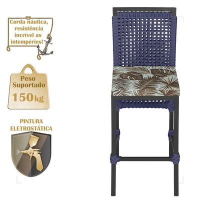 Mesa Bistrô E 4 Banquetas Roma Preta Corda Estofado 6 Trama Azul