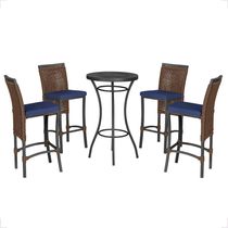 Mesa Bistro E 4 Banquetas Roma Preta Corda Náutica 10 Marrom