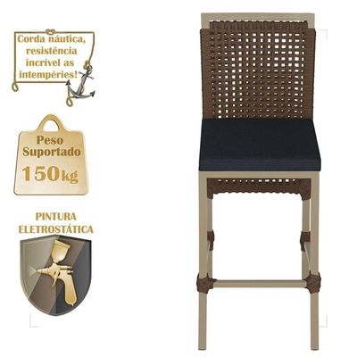 Mesa Bistro E 4 Banquetas Roma Fendi Corda Náutica 12 Marrom