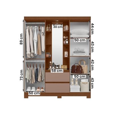 Guarda Roupa Olimpia 163cm 4 Portas Espelho Led 2 Gavetas Nogueira-cappuccino