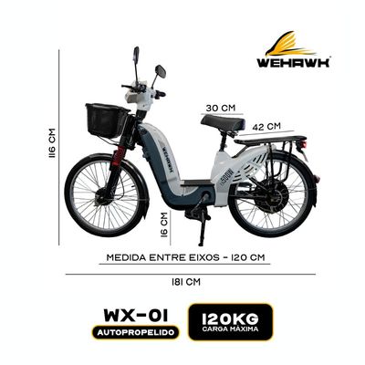 BICICLETA SCOOTER ELETRICA EB500W WX-01 WEHAWK BAT 48V 12AH BR Branco