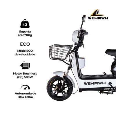 Bicicleta Elétrica 500W Basket Wehawk Bateria Chumbo Removível 48V 12Ah Autopropelido Azul Claro
