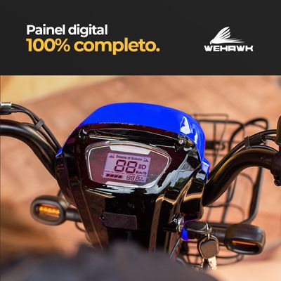 Bicicleta Elétrica 500W Basket Wehawk Bateria Chumbo Removível 48V 12Ah Autopropelido Azul Claro
