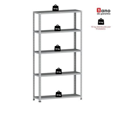 Estante De Estrutura Metálica Com 5 Prateleiras 175cm(a)92acm(l)30cm(p) Sem Reforço Cinza