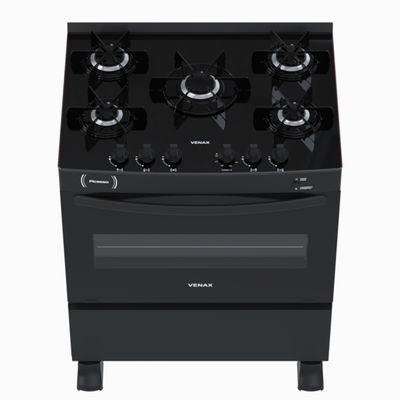 Fogao 5 Bocas Venax Picasso Vitreo Preto Fosco Gas Glp