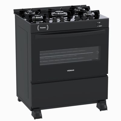 Fogao 5 Bocas Venax Picasso Vitreo Preto Fosco Gas Glp