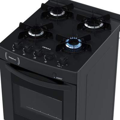 Fogao 4 Bocas Venax Delplus Vitreo Bl Preto Fosco Gas Glp