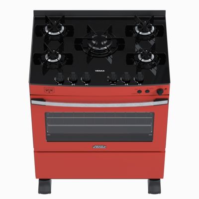 Fogao 5 Bocas Venax Gaudi Vetro Vitreo Vermelho Gas Glp 127 V