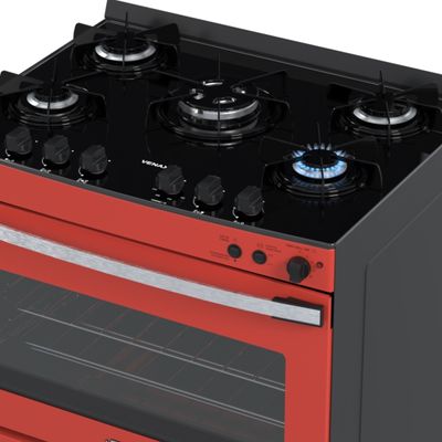 Fogao 5 Bocas Venax Gaudi Vetro Vitreo Vermelho Gas Glp 127 V