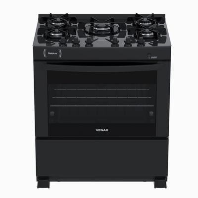 Fogao 5 Bocas Venax Delplus Vitreo Bl Preto Fosco Gas Glp