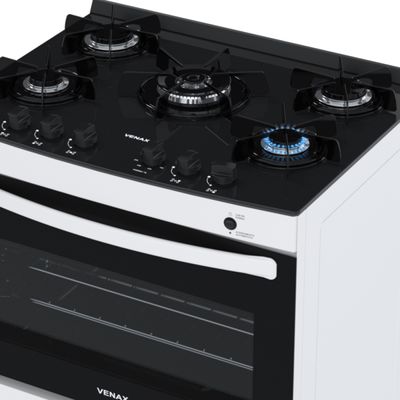 Fogao 5 Bocas Venax Gaudi Vitreo Branco Gas Glp