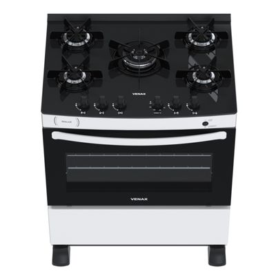 Fogao 5 Bocas Venax Gaudi Vitreo Branco Gas Glp