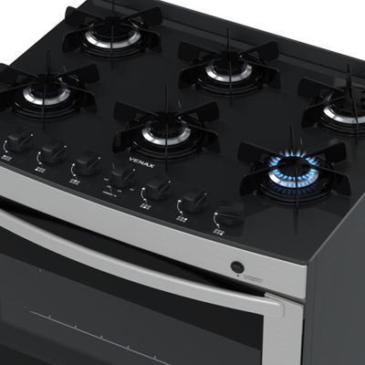 Fogao 6 Bocas Venax Delplus Vitreo Bl Inox Gas Glp