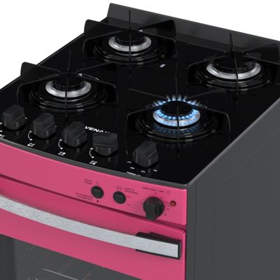 Fogao 4 Bocas Venax Gaudi Vetro Vitreo Pink Gas Glp 220 V