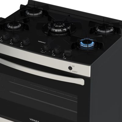 Fogao 5 Bocas Venax Gaudi Vitreo Inox Gas Glp