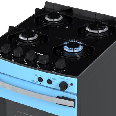 Fogao 4 Bocas Venax Gaudi Vetro Vitreo Azul Gas Glp 127 V