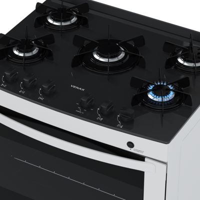 Fogao 5 Bocas Venax Delplus Vitreo Bl Branco Gas Glp