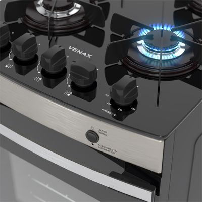 Fogao 4 Bocas Venax Maxi Vitreo Inox Gas Glp