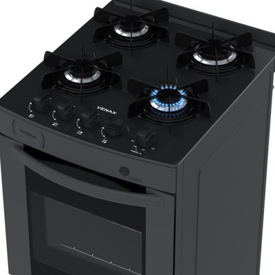 Fogao 4 Bocas Venax Delplus Vitreo Bl Grafite Gas Glp