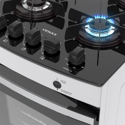 Fogao 4 Bocas Venax Maxi Vitreo Branco Gas Glp