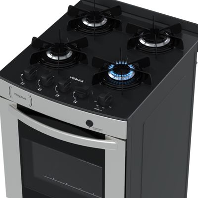 Fogao 4 Bocas Venax Delplus Vitreo Bl Inox Gas Glp