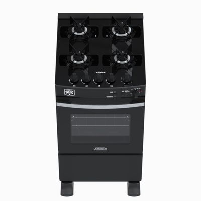 Fogao 4 Bocas Venax Gaudi Vetro Vitreo Preto Fosco Gas Glp 220 V