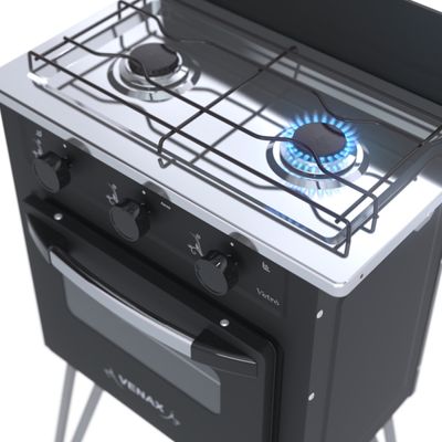 Fogao 2 Bocas Venax Gemini Vetro Preto Fosco Gas Glp