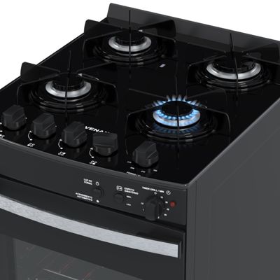 Fogao 4 Bocas Venax Gaudi Vetro Vitreo Preto Fosco Gas Glp 220 V