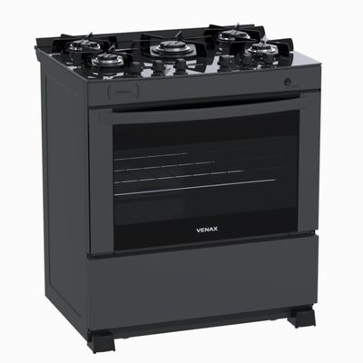 Fogao 5 Bocas Venax Delplus Vitreo Bl Grafite Gas Glp