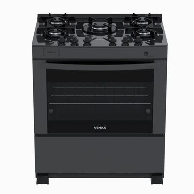 Fogao 5 Bocas Venax Delplus Vitreo Bl Grafite Gas Glp