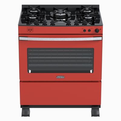 Fogao 5 Bocas Venax Gaudi Vetro Vitreo Vermelho Gas Glp 220 V