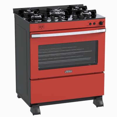 Fogao 5 Bocas Venax Gaudi Vetro Vitreo Vermelho Gas Glp 220 V