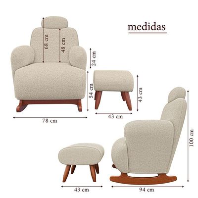Poltrona Amamentação De Balanço Com Puff Aurora Conforto Extra E Design Atual Chenille Bege Fendi