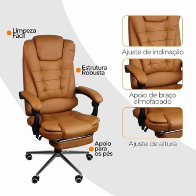 Kit 2 Cadeiras De Escritório Presidente Soft Ergonômica Apoio Para Pés Marrom