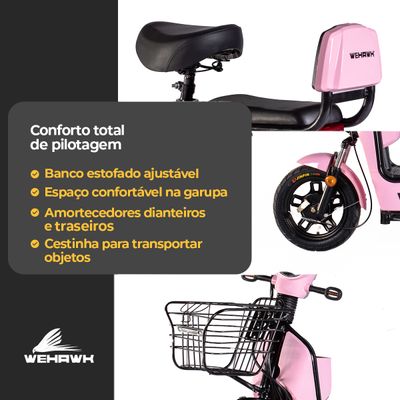 Bicicleta Elétrica 500W Basket Wehawk Bateria Chumbo Removível 48V 12Ah Autopropelido Azul Escuro