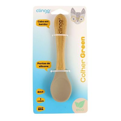 Colher De Bambu E Silicone Fendi Para Bebês – Antimicrobiana