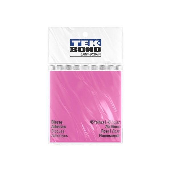 Bloco Adesivo Tekbond Rosa Fluorescente com 45 Folhas 76x76mm UNICA