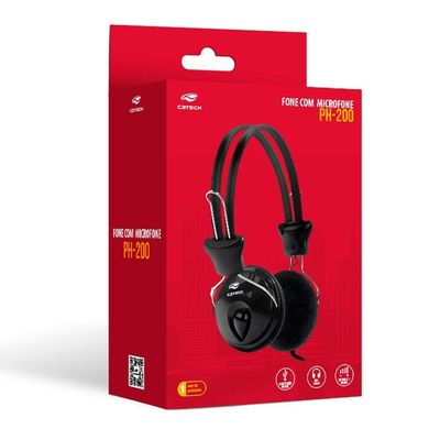 Fone De Ouvido Headphone C3tech Tricerix, Usb, Microfone Integrado, Driver 40mm, Preto - Ph-200bk
